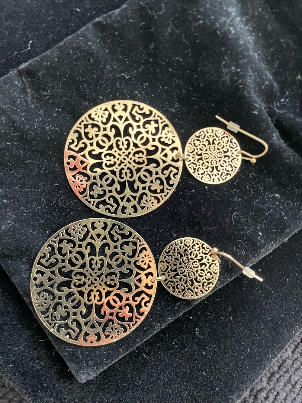 Gold Filigree Double Disc Drop Earrings - Women Jewelry